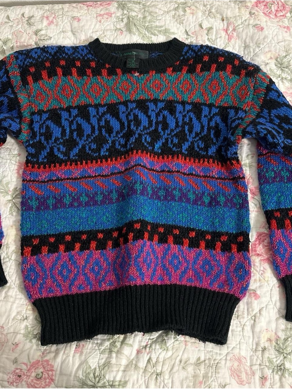 Colorful Patterned Crewneck Sweater - Multicolor